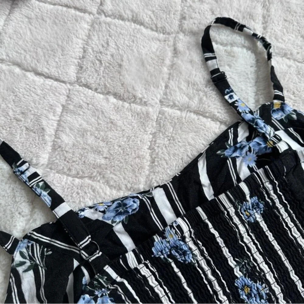 Torrid | Black Floral Stripe Culotte Crop Spaghetti Strap Tank | Size 3X - Picture 6 of 10